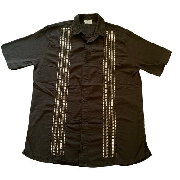 Mr. Buho Other - Mr Buho Guayabera 100% Linen Button Up Embroidered Shirt Short Sleeve Mexico Lg